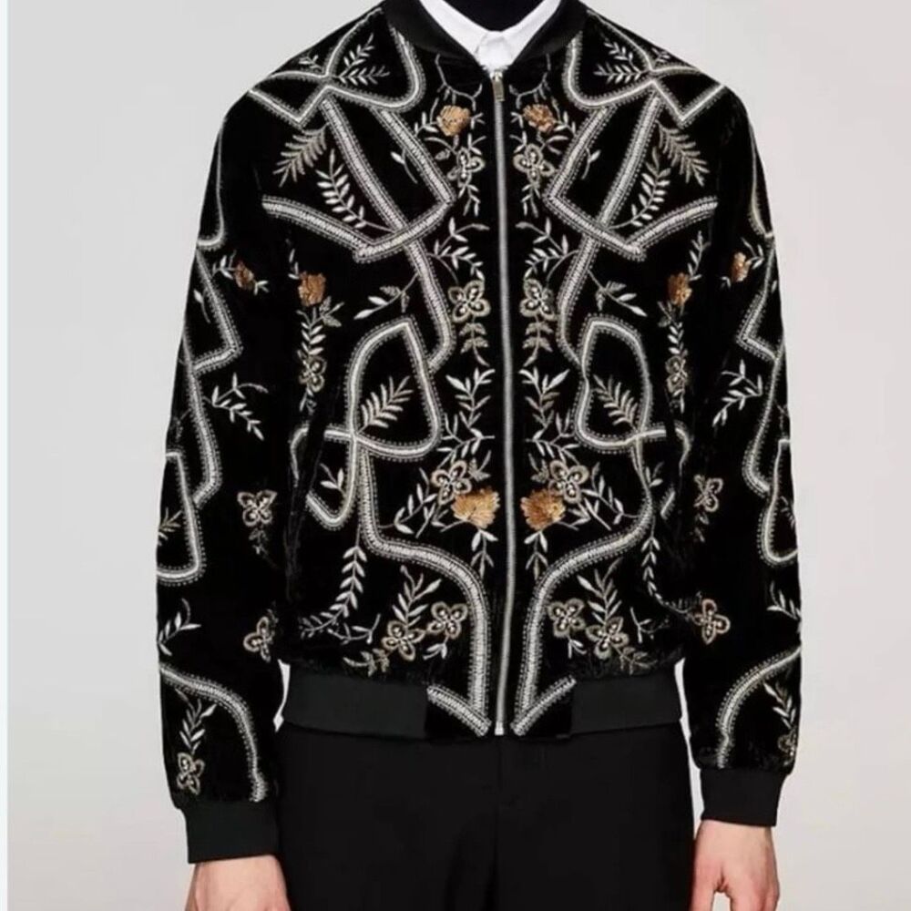 Zara Man Limited Edition Velvet Embroidered Bomber Jacket M